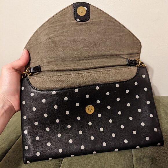 J Crew Invitation Clutch Bag Polka Dot Black Chain Shoulder Purse Convertible - Picture 3 of 13